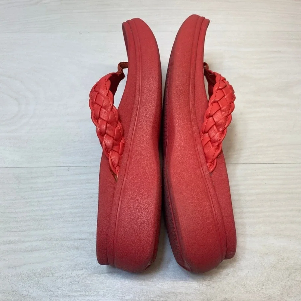 Vionic Womens 8 Kenji Platform Flip Flop Braided Red Orthotic Thong Sandals